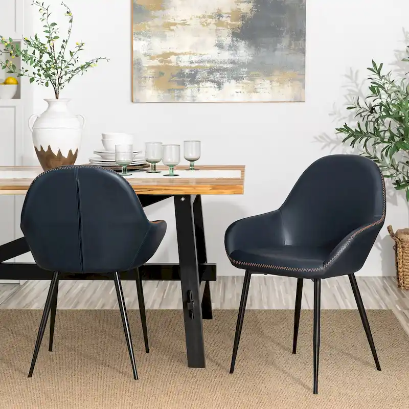 Glitzhome Set of 2/4/6 Mid-Century Modern Faux Leather Accent Dining Chairs