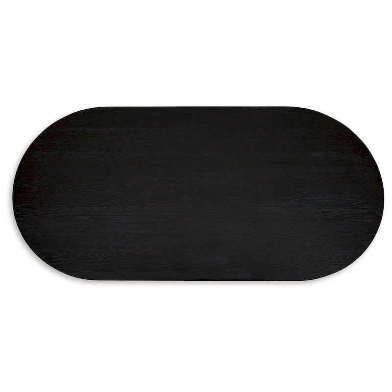 86 Inch Dining Table, Oval Top, Pedestal Base, Curved, Black Finish