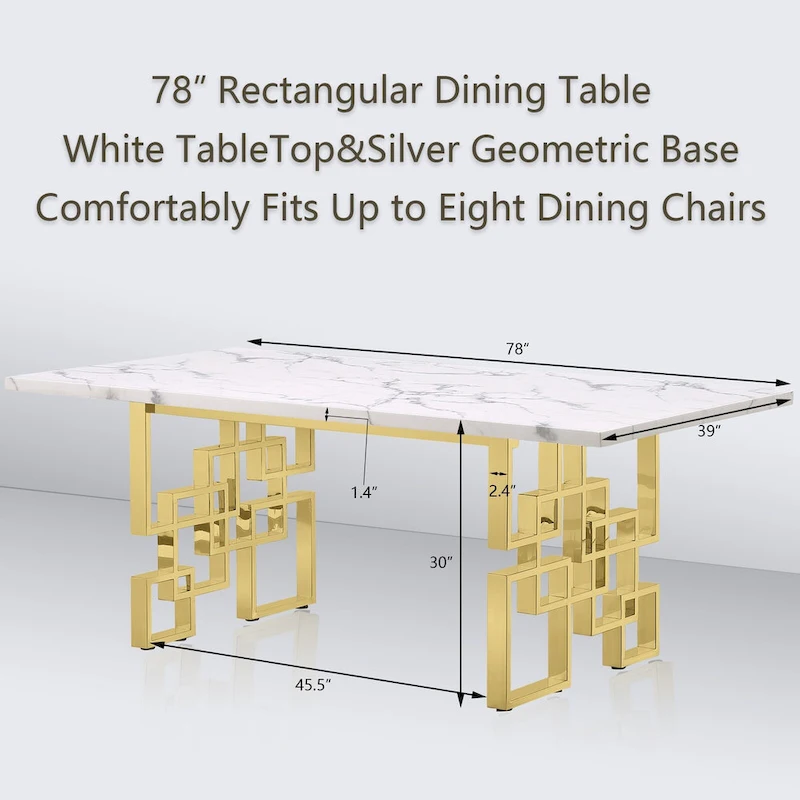 78 inch Faux Marble Dining Table with Geometric Metal Base