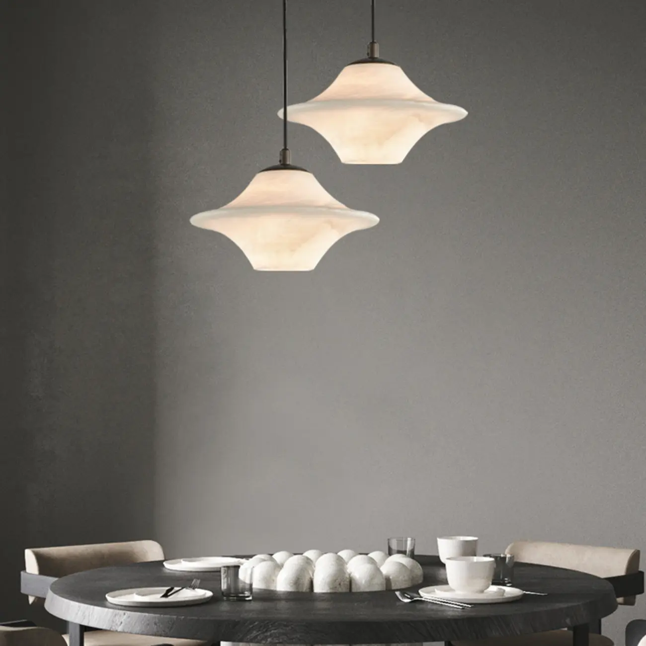Modern White Stone Metal Hanging Kitchen Pendant Light