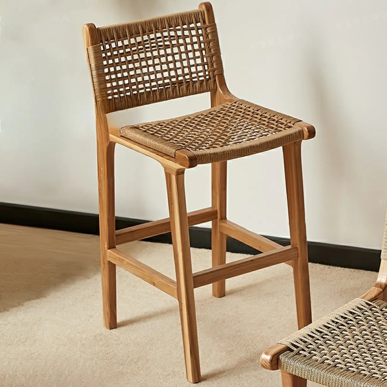 Scandinavian Wooden Ratten Bar Stool