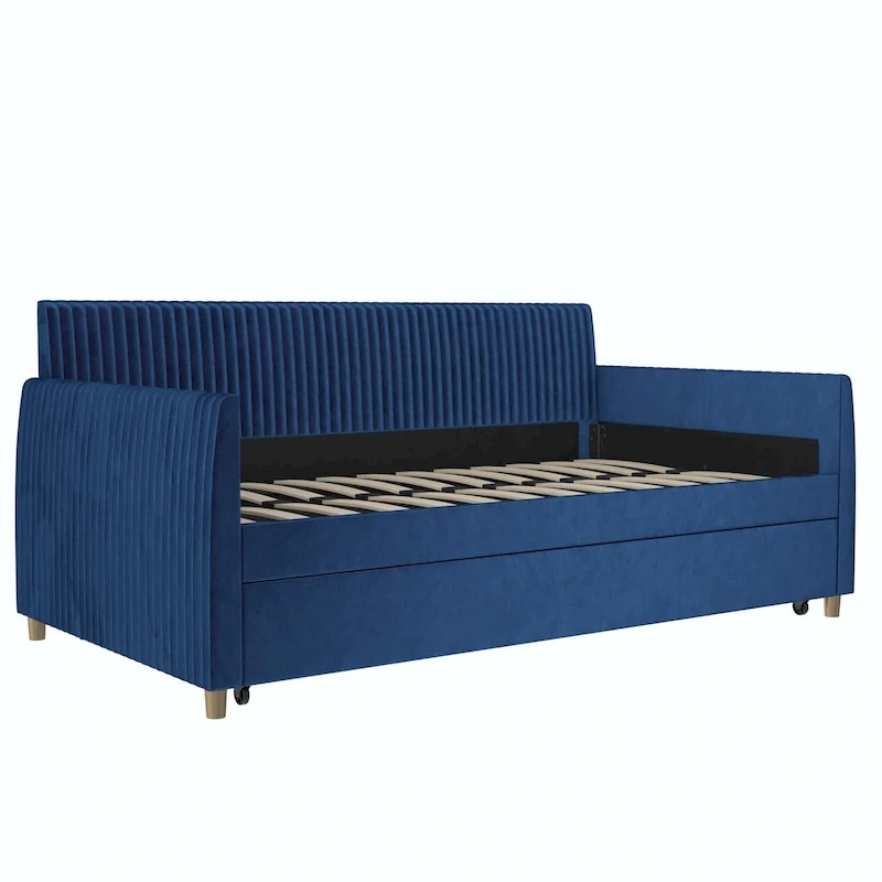 Upholstered Twin Daybed with Roll Out Trundle Kids Teen Bedroom