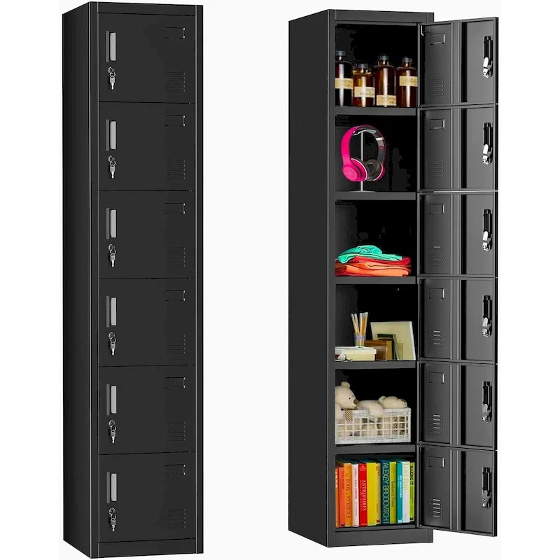 Black / Grey / Black Gray 6-Door Metal Storage Locker – 2-Person Use