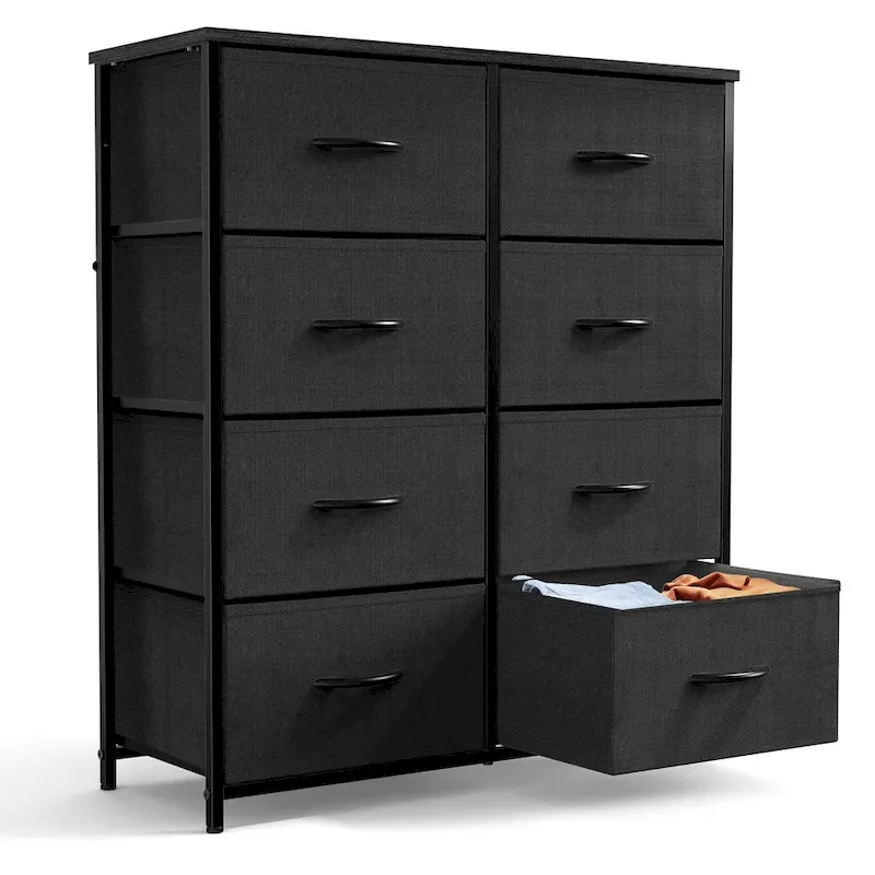 Bedroom Storage with 8 Drawers Tall Dresser & Chest of Drawers Fabric Dresser with Wood Top and Sturdy Steel Frame