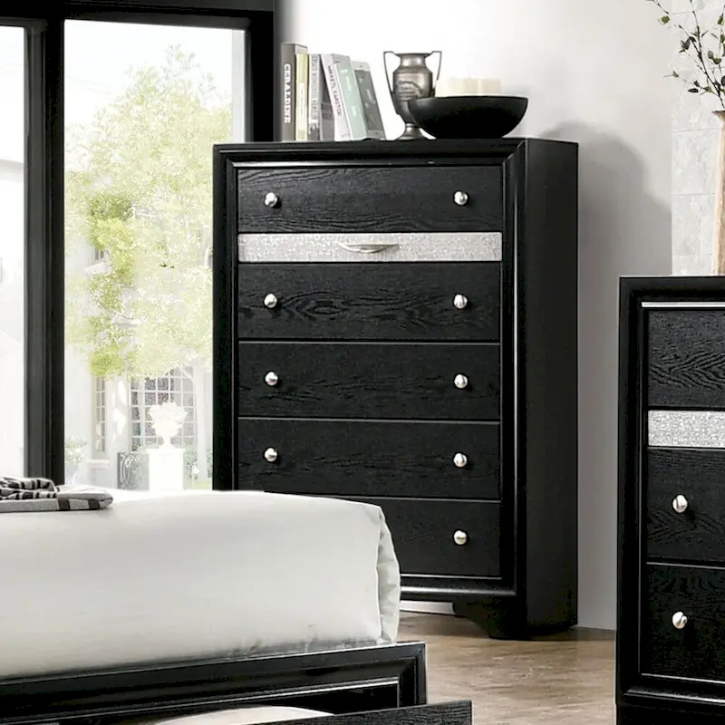 Contemporary Black Nightstand with Chest Drawer