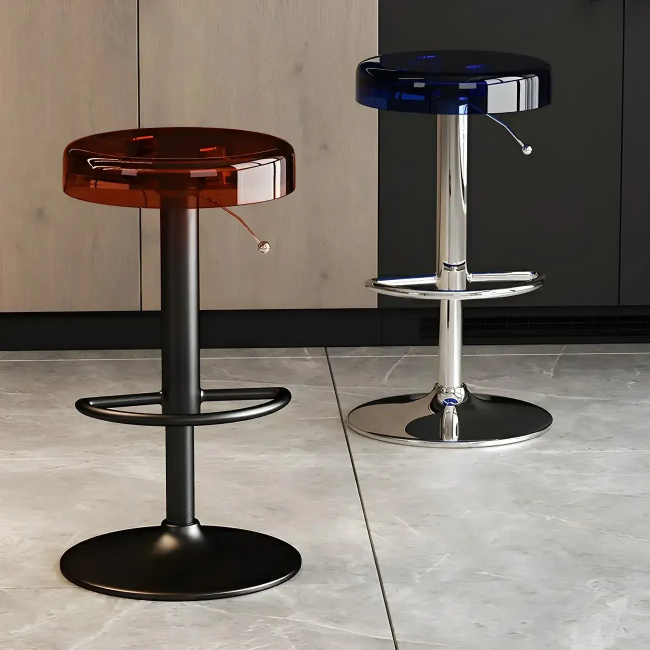 Sleek Metal Clear Acrylic Swivel Adjustable Bar Stool