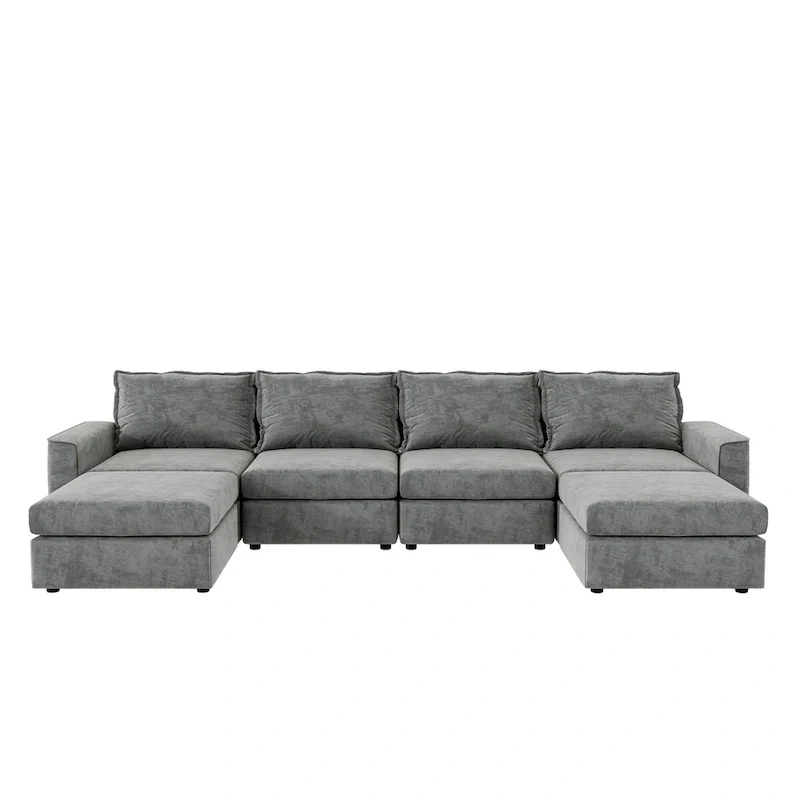 Chenille Modular U-Shaped Sectional Sofa with Ottoman