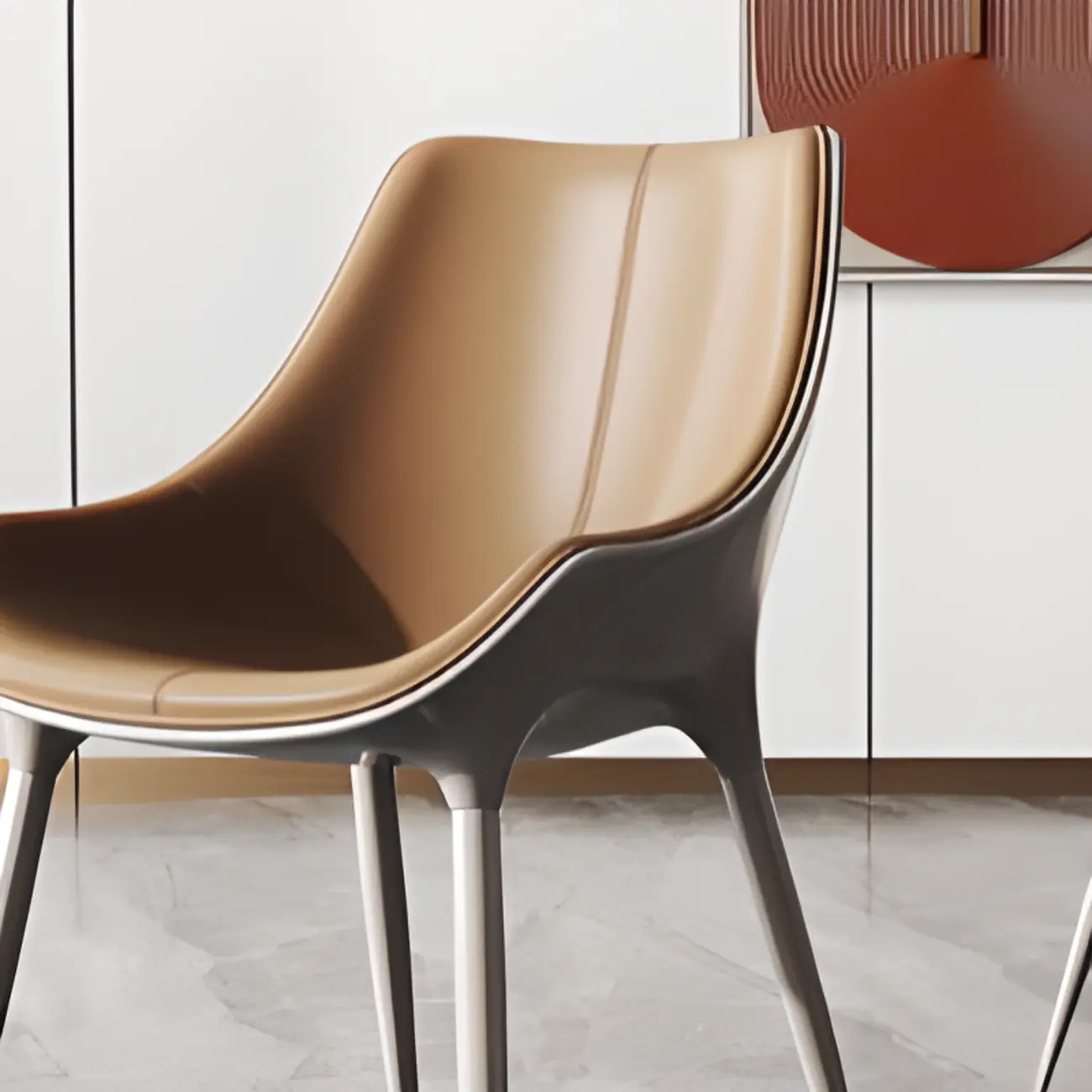 Modern Solid Back Faux Leather Upholstered Dining Chair