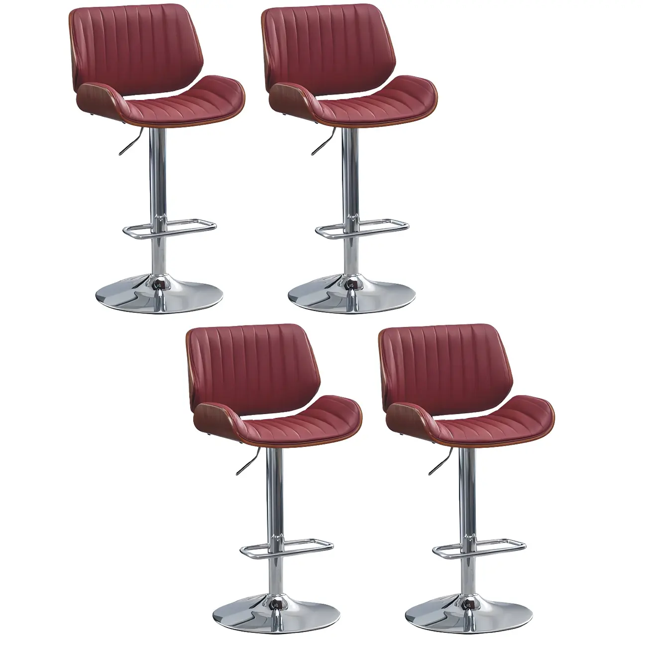 Elegant Wood Leather Red Swivel Adjustable Bar Stool