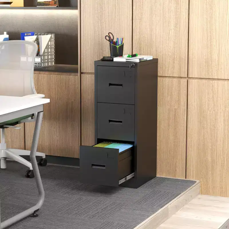 3 Drawer Metal Vertical File Cabinet for Office Home, Rolling Narrow Filing Cabinet Locked