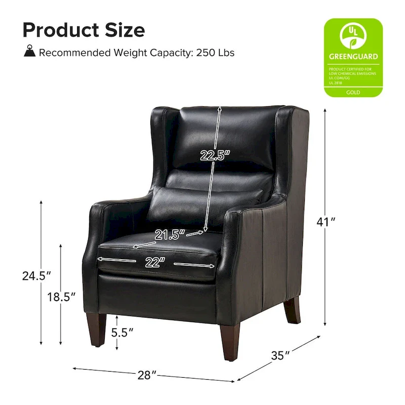 Genuine Leather Wingback Armchair with Pillow