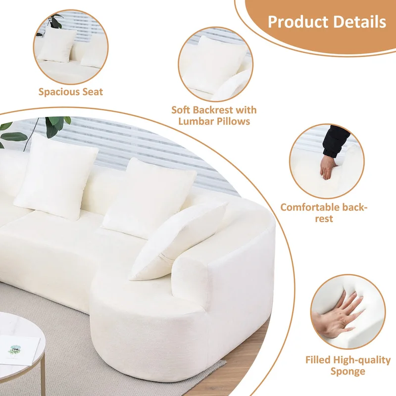 XINMICS 99.61 Modular Upholstered Sectional Sofa, Modern 3 Seater L-Shaped Compression Couch With Chaise, Left Hand Facing