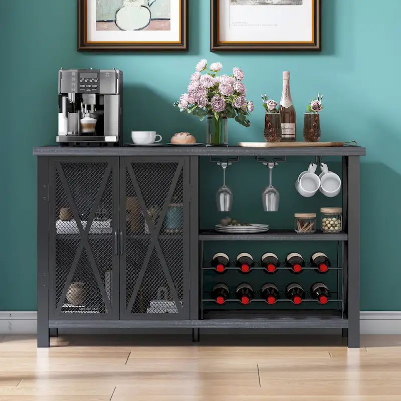 Grey/Brown Bar Cabinet with Wine Rack