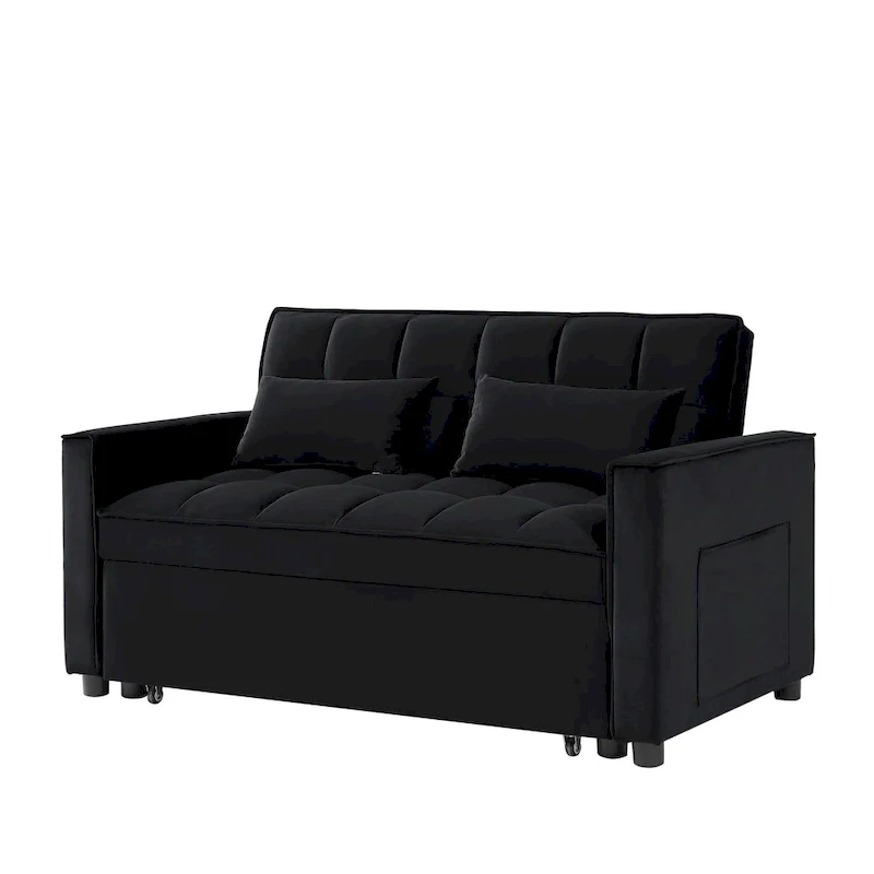 Velvet Convertible Loveseat Sleeper Sofa Couch with 2 Pillows