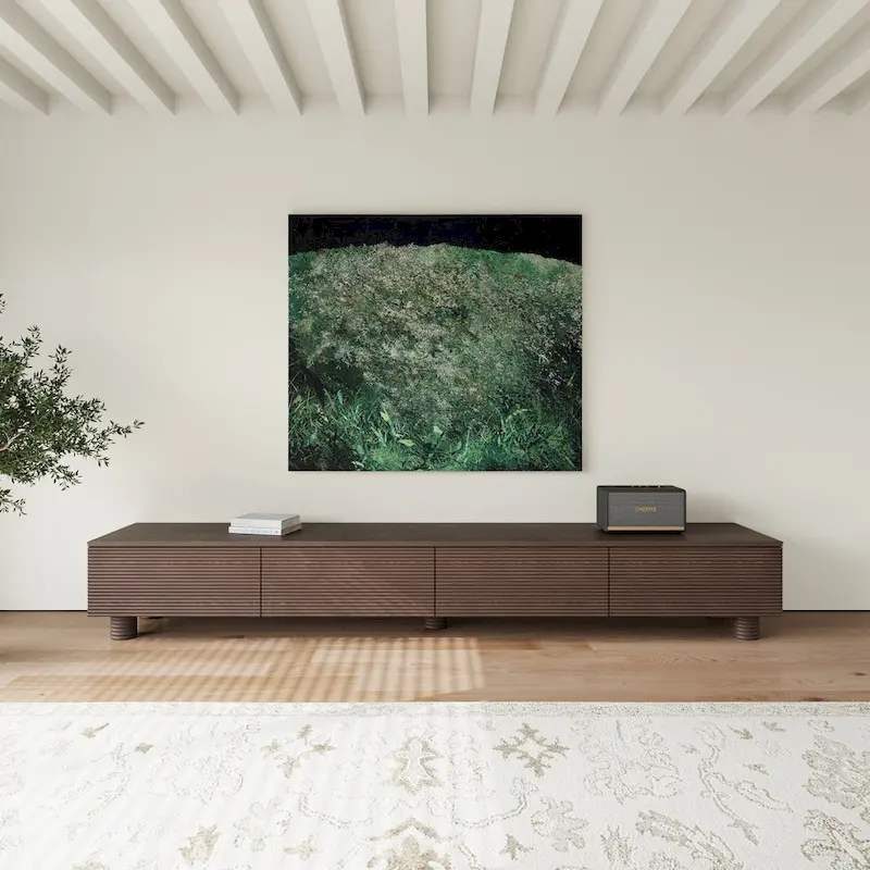 78.74 Mid Century Modern TV Stands, Dark Brown Solid Wood Media Consoler