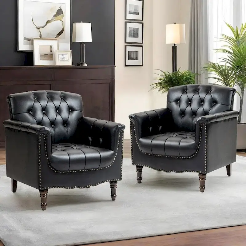 Modern Tufted Accent Armchair with Nailhead Trim Set of 2
