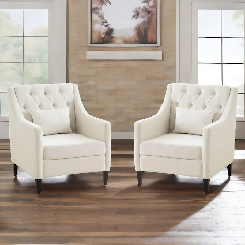 HUIMO Arm Chair Comfy Club Chair with Pillow Beige/ Dark Teal/ Blue