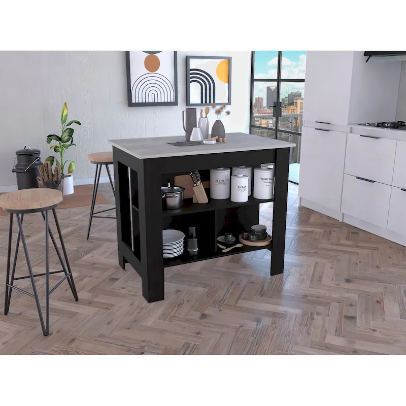 Kitchen Island with Four Legs, Three Shelves