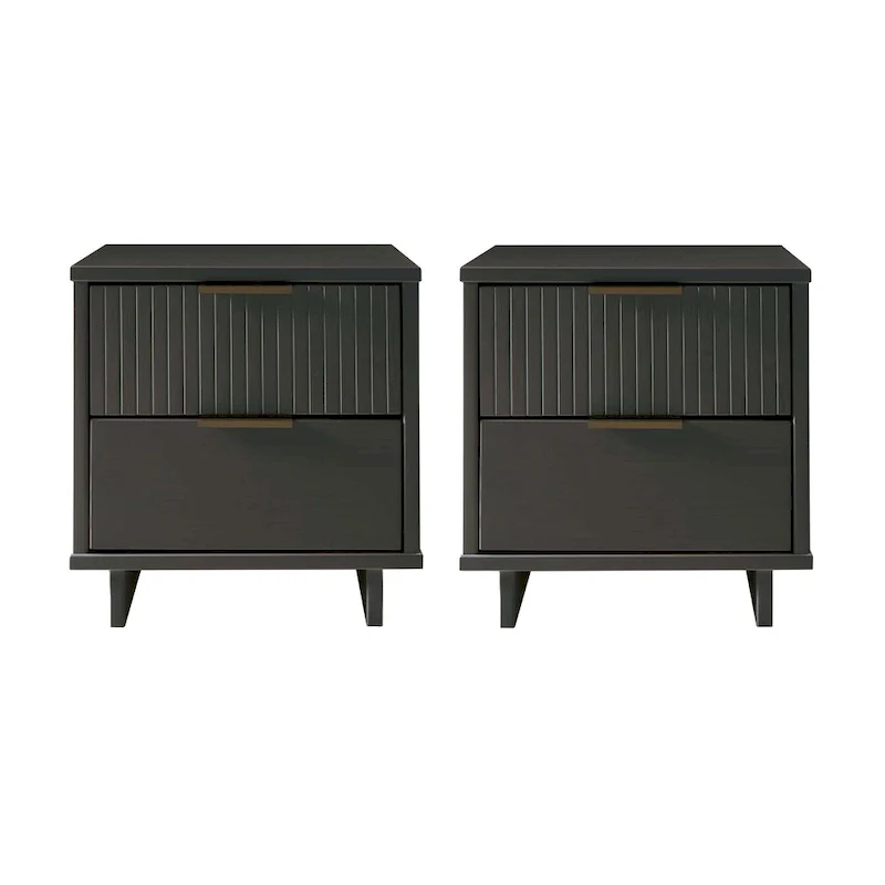 Manhattan Comfort Granville Mid Century Solid Wood 2 Drawer Nightstand Set of 2