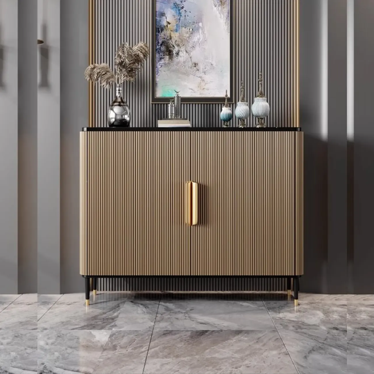 35.5 Glam Wooden Accent Cabinet for Living Room Decor