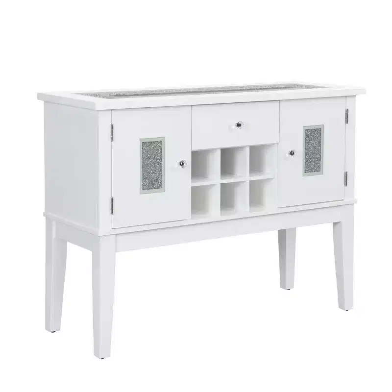 48" Elizaveta Kitchen and Dining Cabinet Faux Crystal Diamonds andWhite High Gloss Finish - Acme Furniture: Wood Composite, 4 Shelves, 1 Drawer