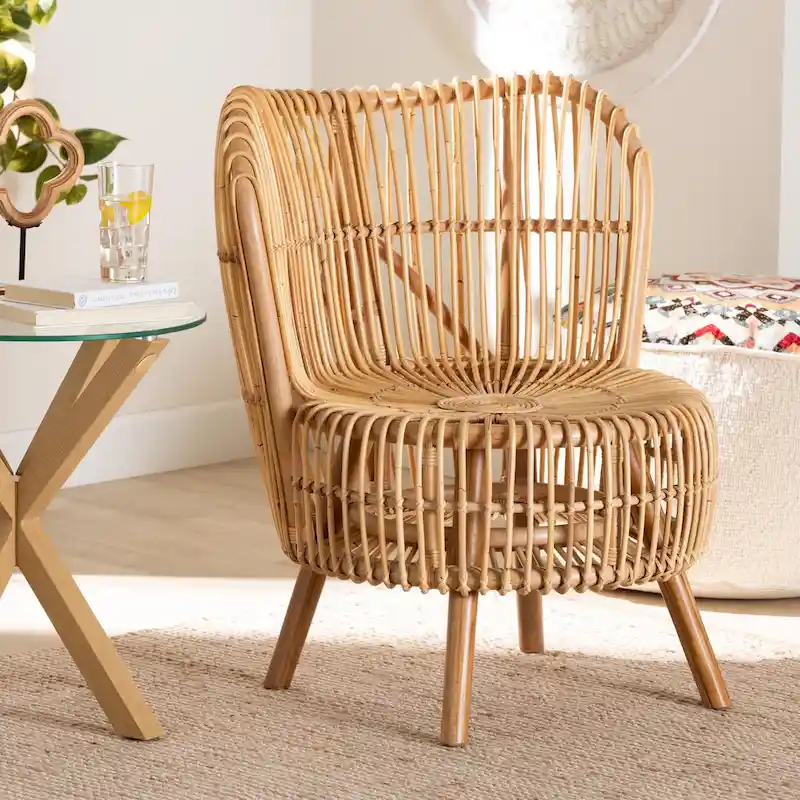Nagoya Modern Bohemian Natural Rattan Lounge Chair-Small or Large