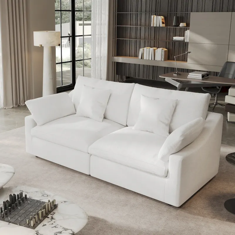 Modern Comfy Linen Sectional Sofa Down Filled Cloud Couch, Loveseat for Apartment