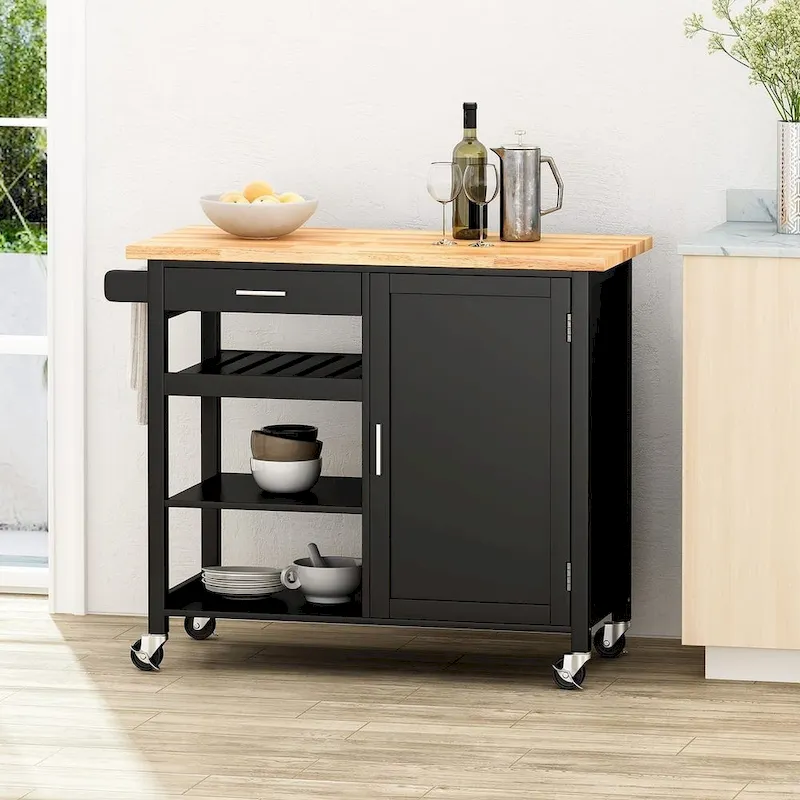 Modern Wooden Kitchen Cart with Wheels Drawer and Cabinet by Christopher Knight Home