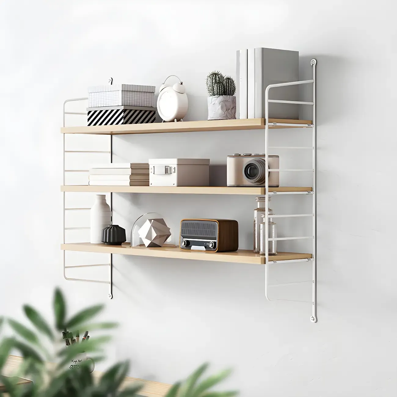 3-Shelf Nut-Brown Wall-Mounted Wood Open Bookcase