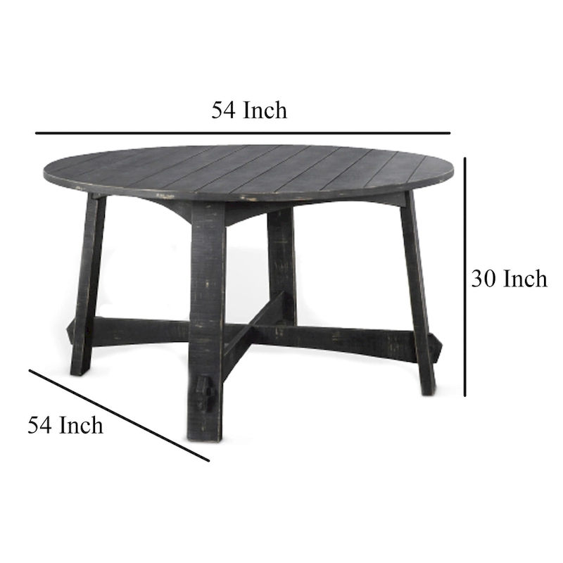Rena Dining Table, 54 Inch Round Planked Black Smoke Mahogany Wood