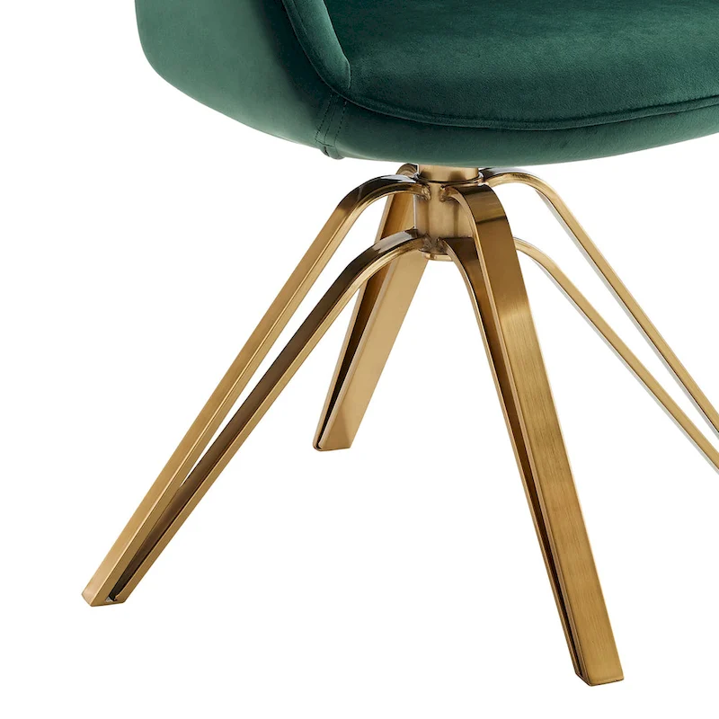 HomeRoots 23 Green Velvet And Gold Swivel Arm Chair - 23
