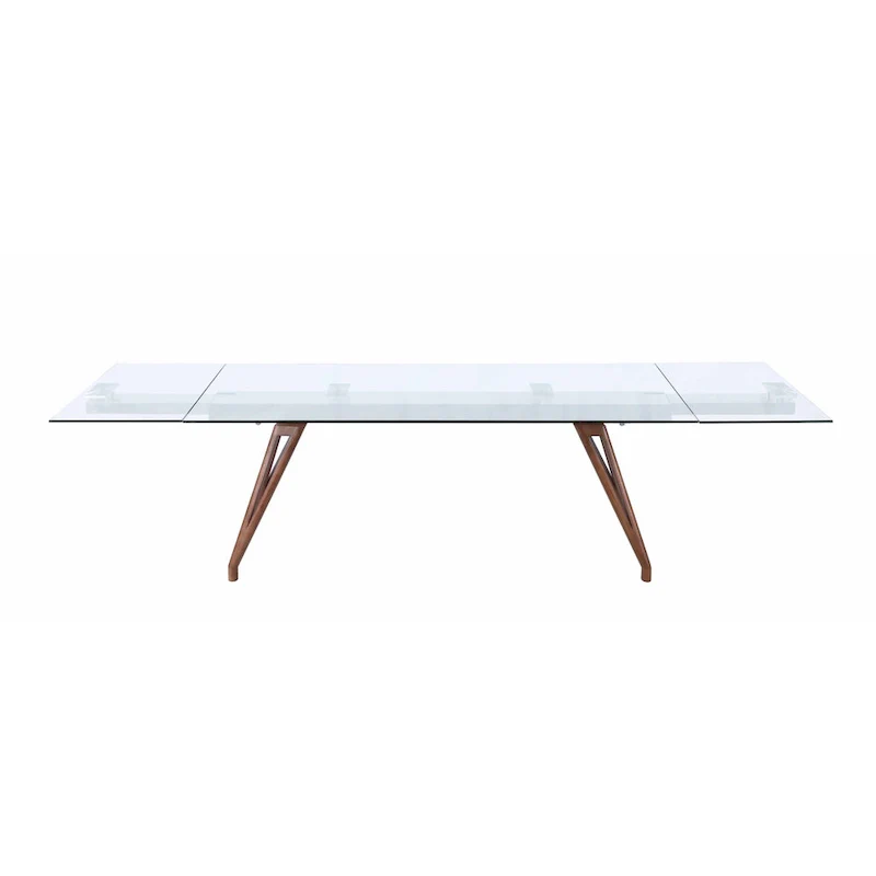 Somette Modern Dining Table with Extendable Glass Top & Solid Wood Legs
