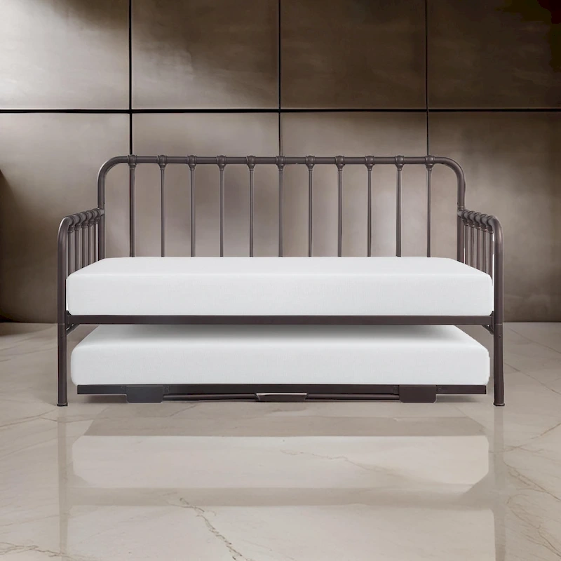 Ziva Daybed with Lift Up Trundle, Dark Bronze Metal Frame, Folding Legs