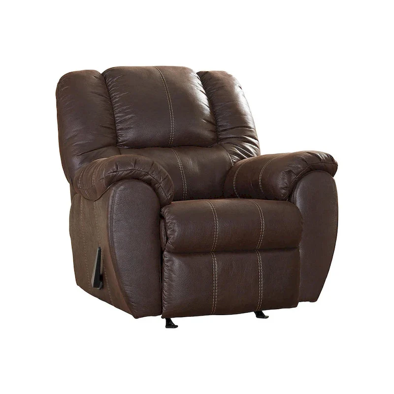 Walnut Polyester Blend Rocker Recliner with Jumbo Stitching and One-Pull Recline – 1 Person