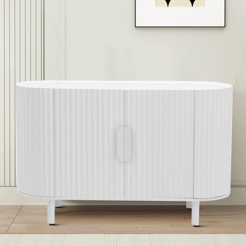 Modern Stylish Wooden Sideboard with Vertical Stripes Cabinet Doors
