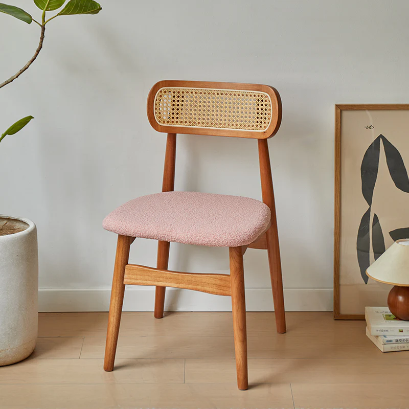 Rustic Black Wooden Armless Dining Chair with Handwoven Back