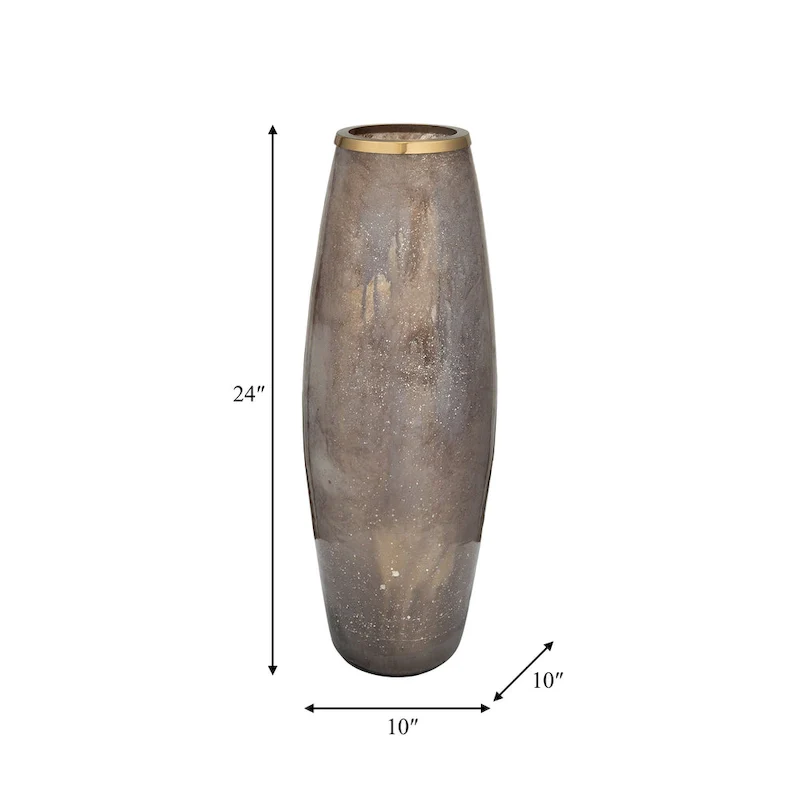 Sagebrook Home Glass Vase with Aluminum Rim and Sleek Glam Design