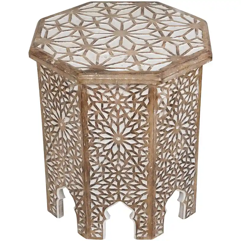 Brown & Brushed White Octagonal Side Table, Single