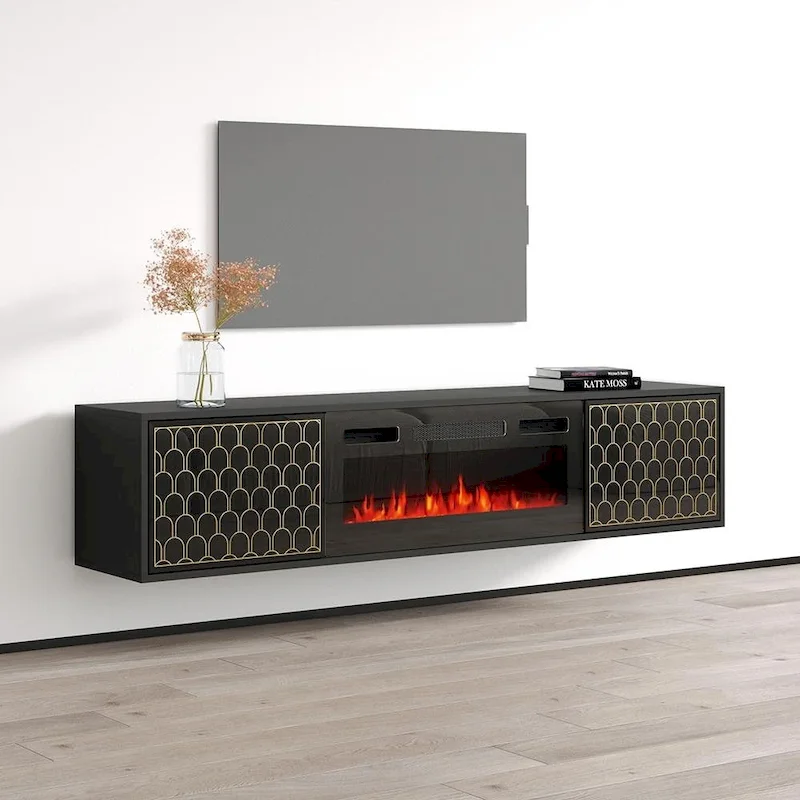 Modern TV Stand with Electric Fireplace - High Gloss