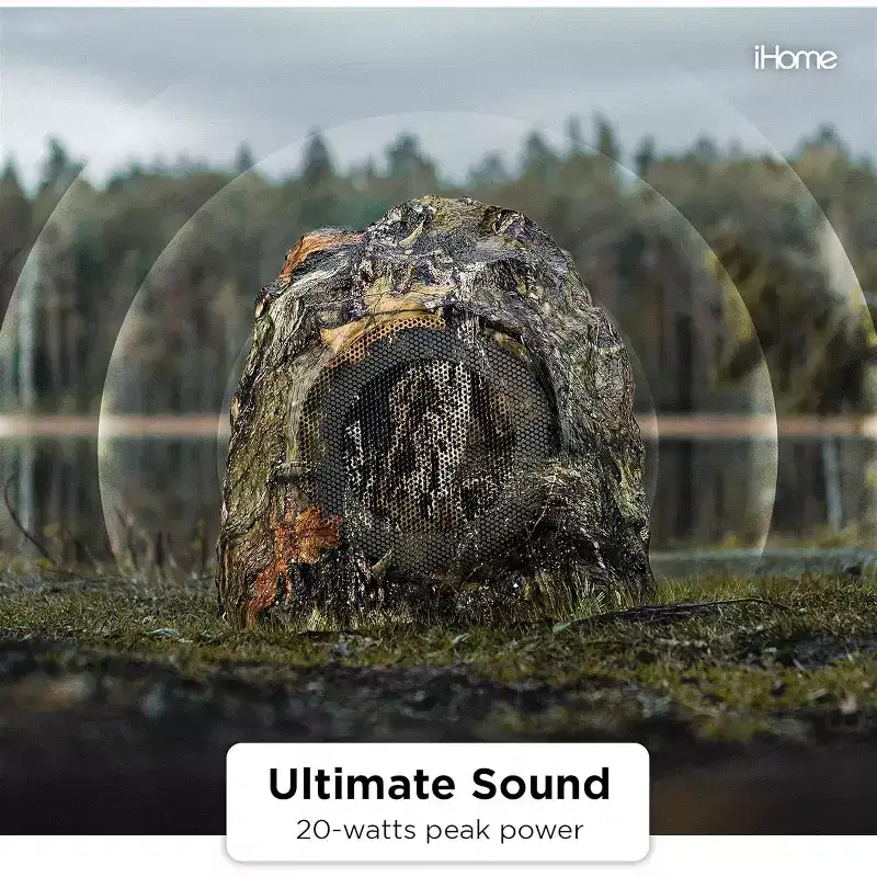 iHome IHRK-400MOBC-PR Outdoor Rock Bluetooth Waterproof Speaker Pair, Moss Oak