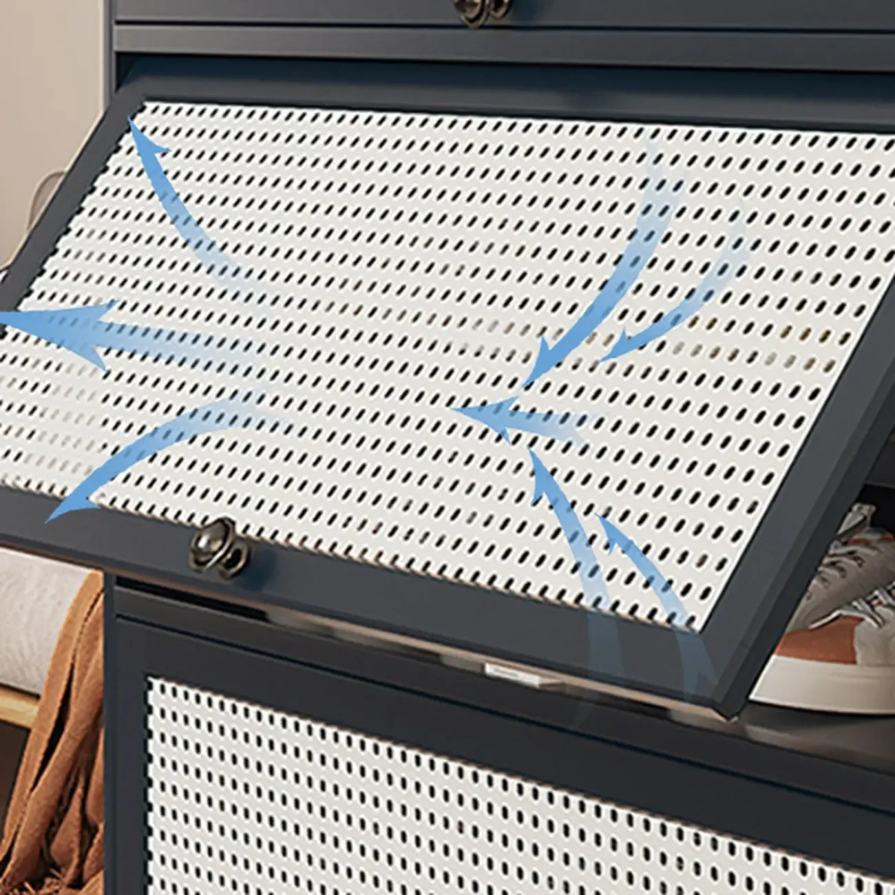 Modern Black Bamboo Shoe Cabinet with Rattan Panels