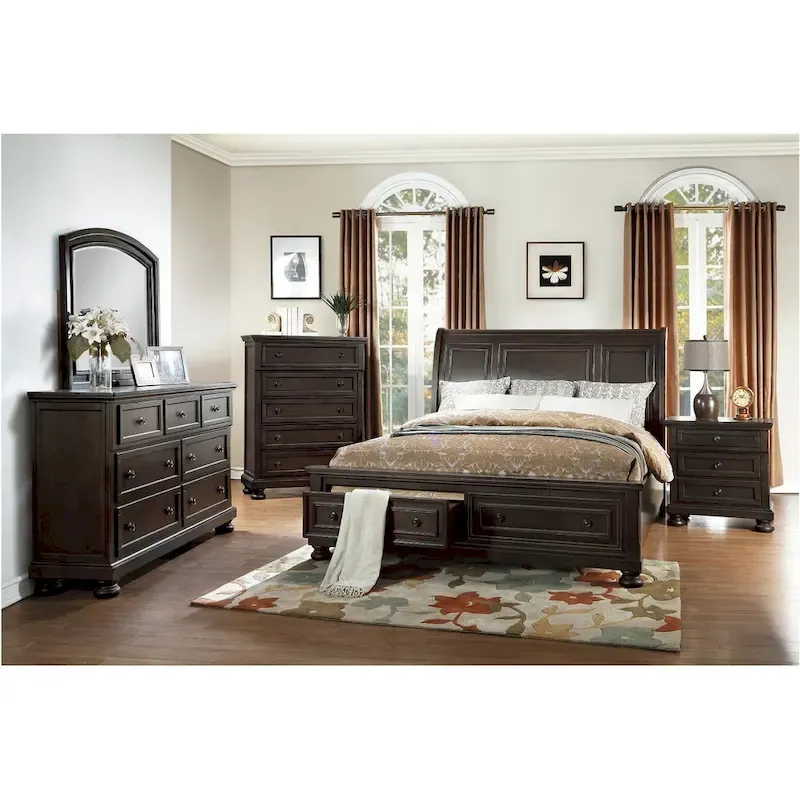 Brandie 6 Piece Grayish Brown Modern Storage Sleigh Platform Bedroom Set