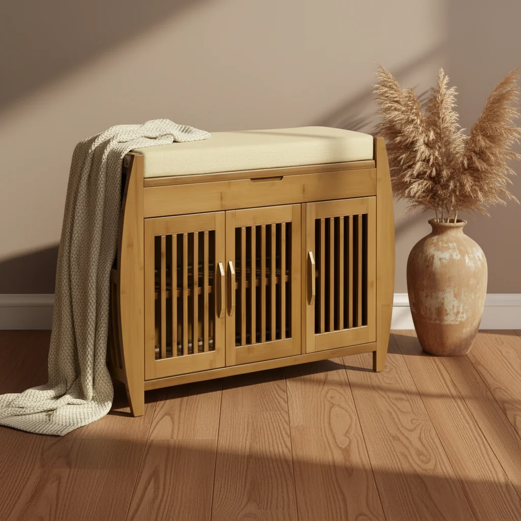 Shoe Bench with Storage Cabinets - 12.5D x 40.25W x 18.25H