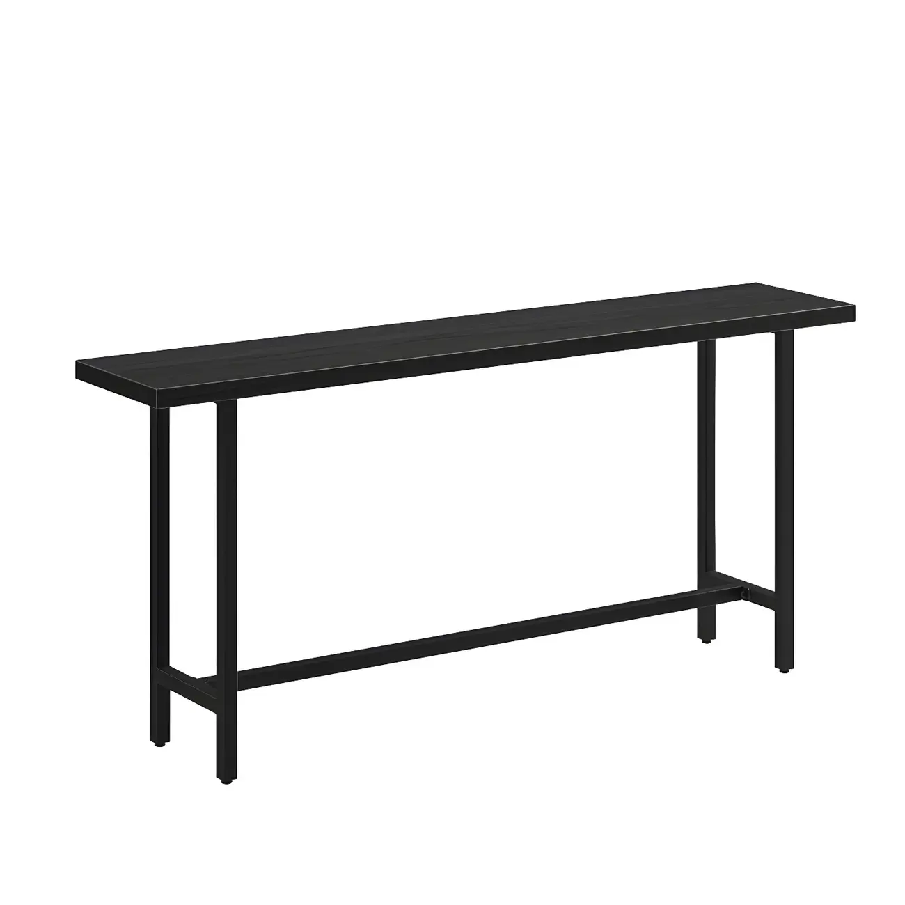 Industrial Black Wood Top Metal Trestle Base Bar Table