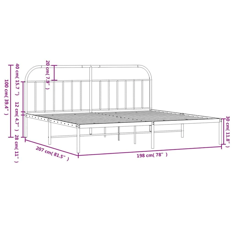 vidaXL 12 Inches Metal Bed Frame No Mattress