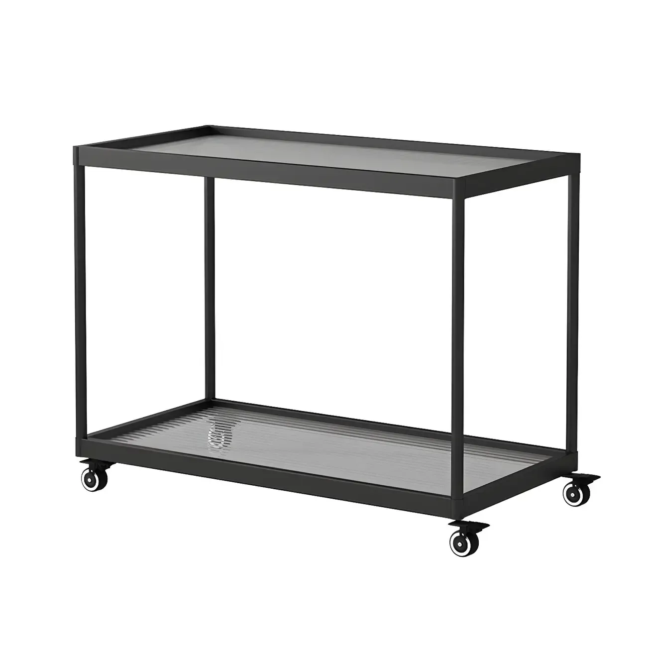 Gold Glass Rectangular Top Shelf Side Table on Wheels