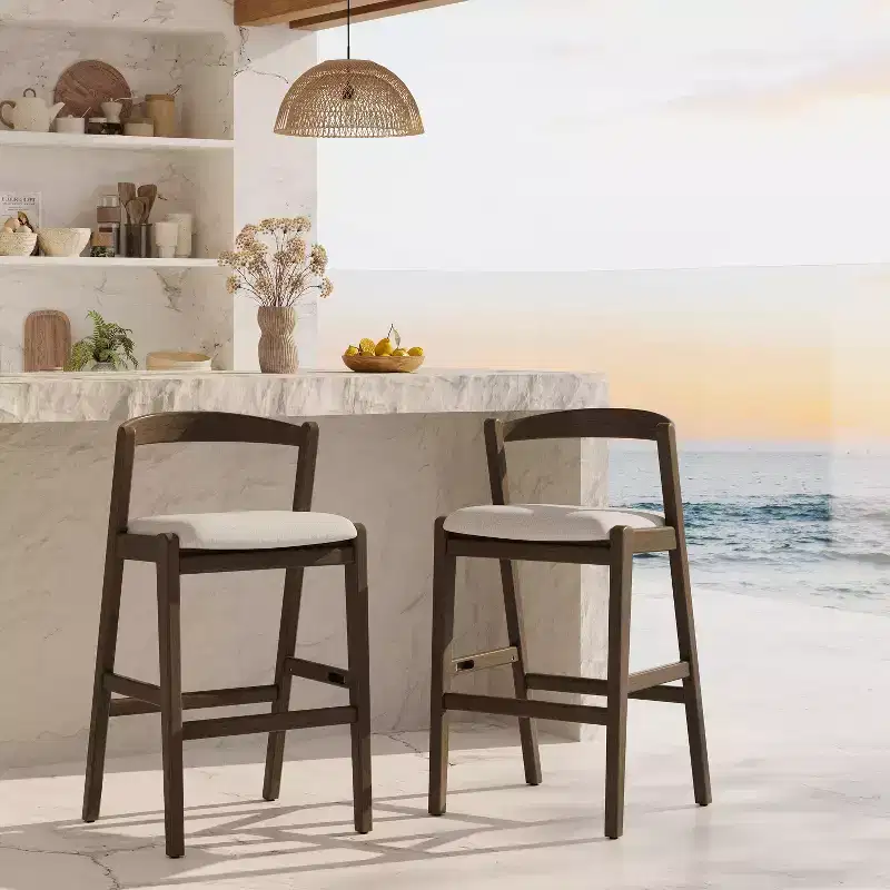 Christopher Knight Home Vane Mid-Century Modern Rubberwood Barstool with Curved Open Back (Set of 2)