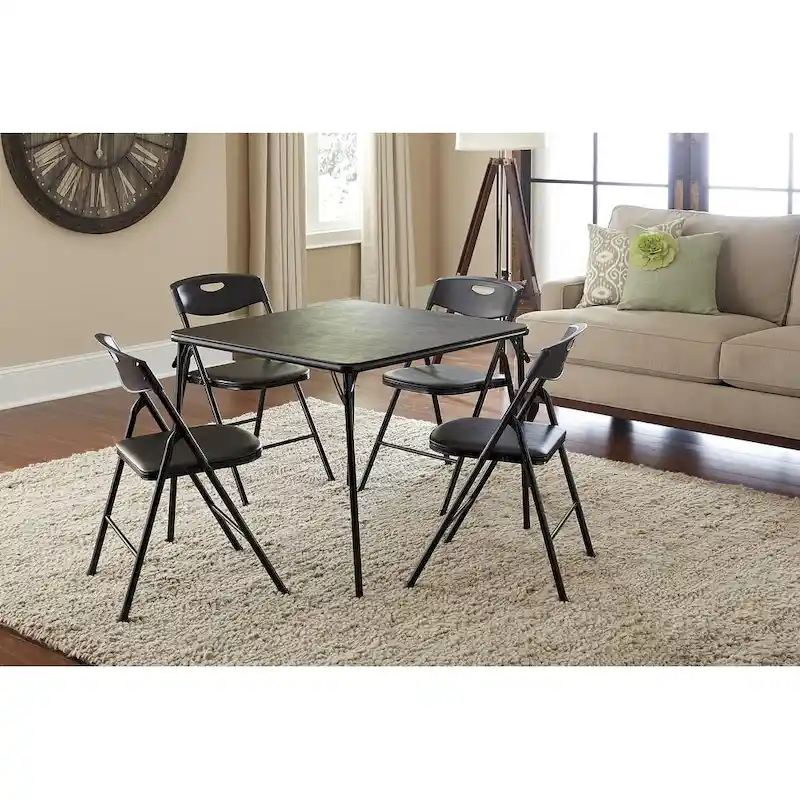 Teal / Black / Apple Green / Antique Linen Folding Table and 4 Chairs Set, 5-Piece