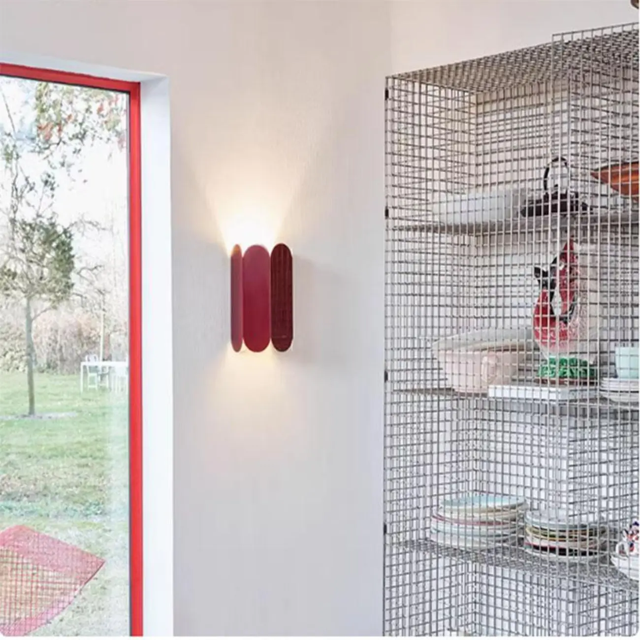 Mini Hardwired Modern Red Up & Down Wall Sconce in Geometric