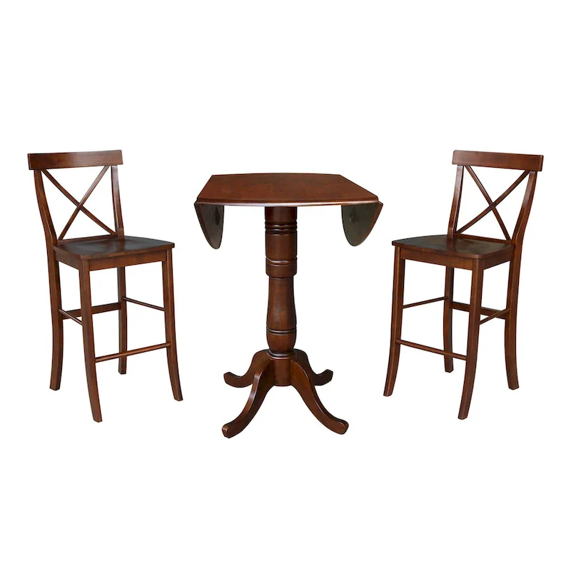 42 Round Top Bar Height Table and Two Stools - Espresso